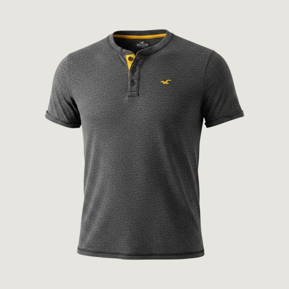 Hollister Other - Hollister‎ Mens Gray Heathered Short Sleeve Henley Shirt XL Embroidered Logo